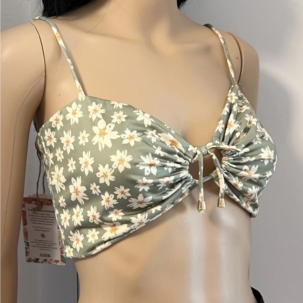 Cajueira Grazi Floral Green Crop  bando Adjustable Straps & Front Top Sz XL